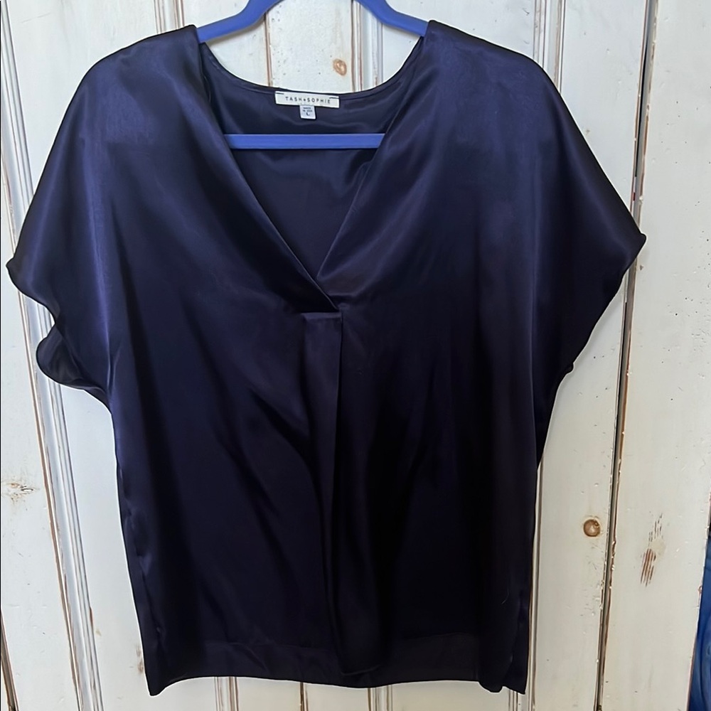 Navy Blue Satin Women's Top